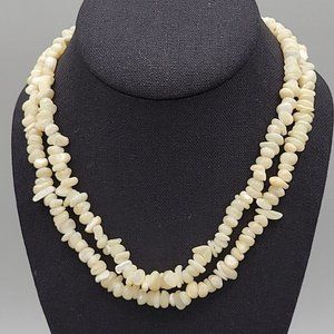 Womens Cream White Chips Beaded Fashion Necklace Long Single Strand 34 in